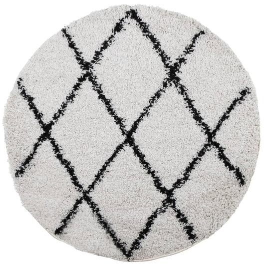 Shaggy Rug PAMPLONA High Pile Modern Cream and Black Ø 280 cm Shaggy Rug PAMPLONA High Pile Modern Cream and Black Ø 280 cm