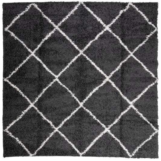 Shaggy Rug PAMPLONA High Pile Modern Black and Cream 120x120 cm Shaggy Rug PAMPLONA High Pile Modern Black and Cream 120x120 cm
