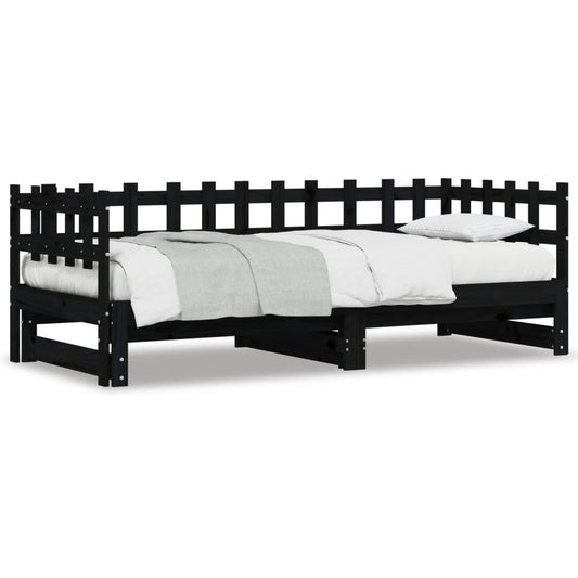 Pull-out Day Bed without Mattress Black 2x(80x200)cm Solid Wood Pull-out Day Bed without Mattress Black 2x(80x200)cm Solid Wood
