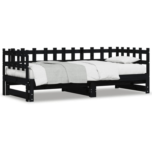 Pull-out Day Bed without Mattress Black 2x(90x190)cm Solid Wood Pull-out Day Bed without Mattress Black 2x(90x190)cm Solid Wood