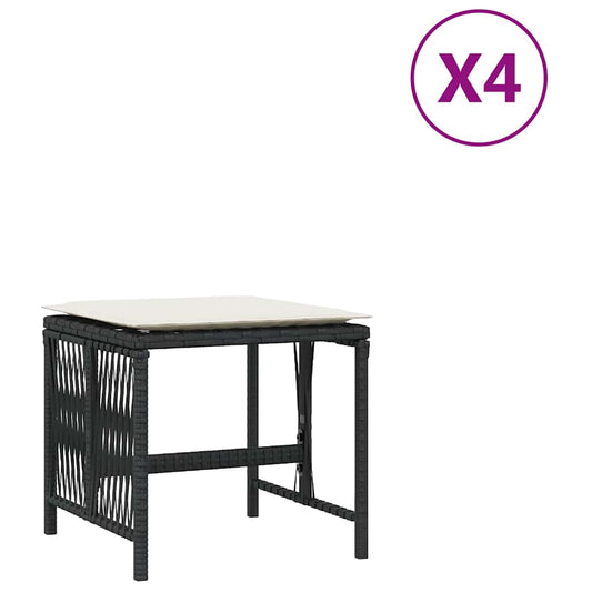 Garden Stools with Cushions 4 pcs Black 41x41x36 cm Poly Rattan Garden Stools with Cushions 4 pcs Black 41x41x36 cm Poly Rattan