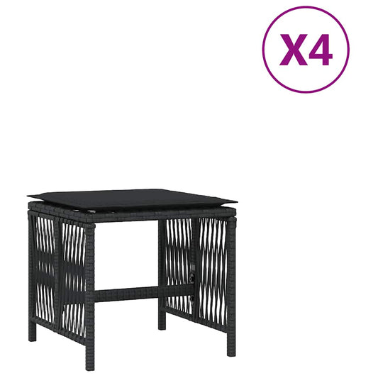 Garden Stools with Cushions 4 pcs Black 41x41x36 cm Poly Rattan Garden Stools with Cushions 4 pcs Black 41x41x36 cm Poly Rattan