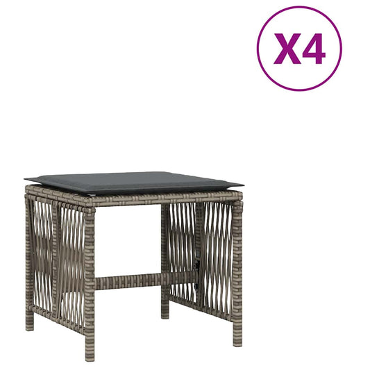 Garden Stools with Cushions 4 pcs Grey 41x41x36 cm Poly Rattan Garden Stools with Cushions 4 pcs Grey 41x41x36 cm Poly Rattan