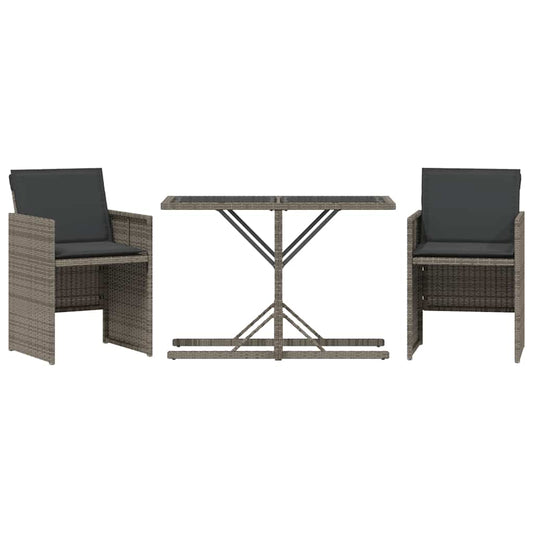 3 Piece Bistro Set with Cushions Grey Poly Rattan 3 Piece Bistro Set with Cushions Grey Poly Rattan