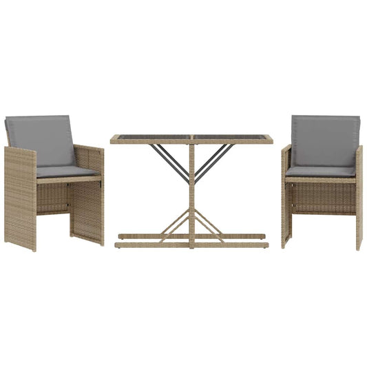 3 Piece Bistro Set with Cushions Mix Beige Poly Rattan 3 Piece Bistro Set with Cushions Mix Beige Poly Rattan