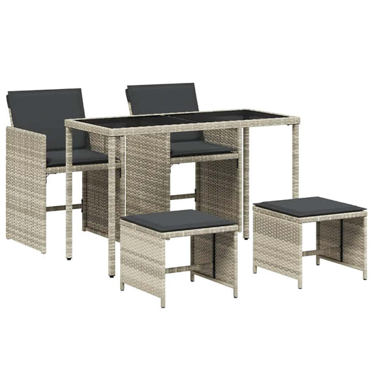 5 Piece Garden Dining Set with Cushions Light Grey Poly Rattan 5 Piece Garden Dining Set with Cushions Light Grey Poly Rattan