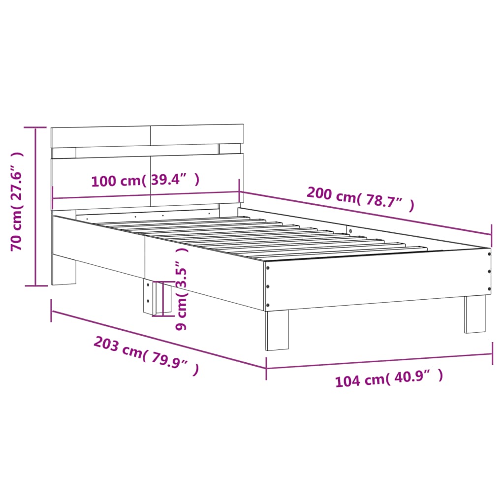 Bed Frame with Headboard Concrete Grey 100x200 cm