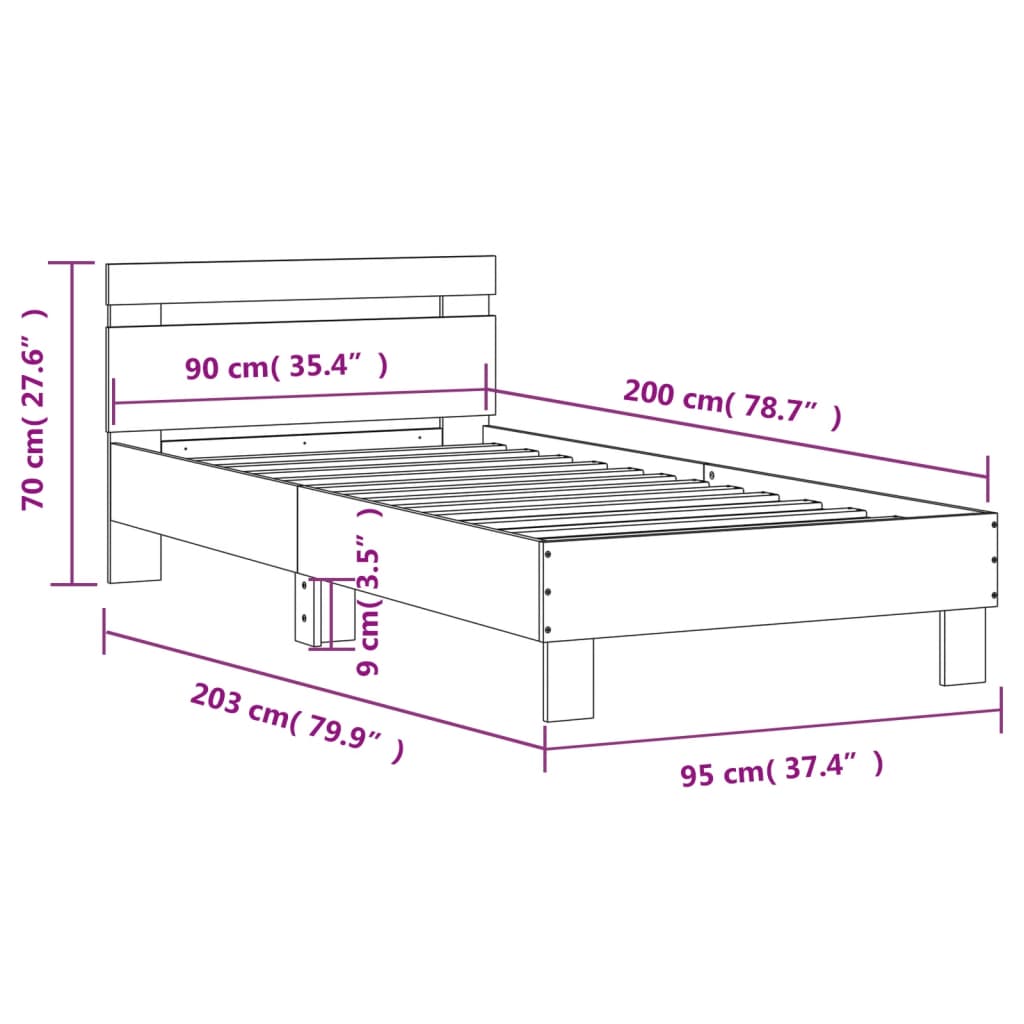 Bed Frame with Headboard Concrete Grey 90x200 cm