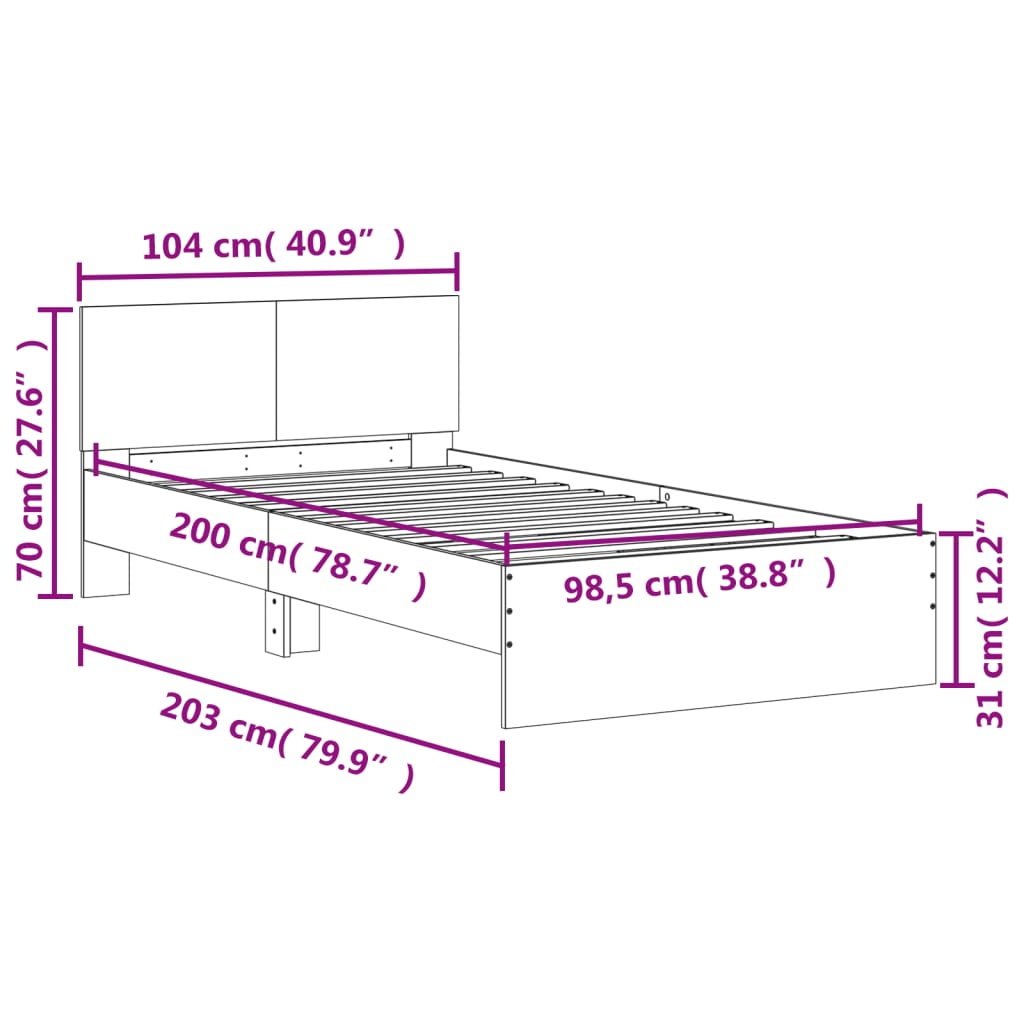 Bed Frame with Headboard Concrete Grey 100x200 cm