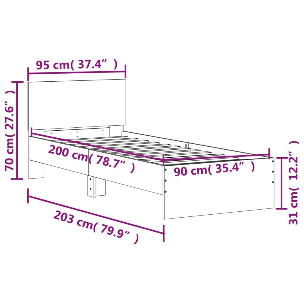 Bed Frame without Mattress with Headboard Concrete Grey 90x200 cm