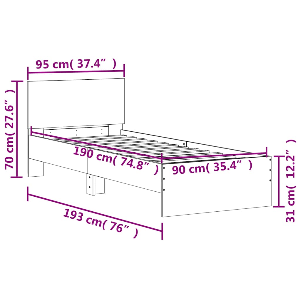 Bed Frame without Mattress with Headboard Sonoma Oak 90x190 cm Single