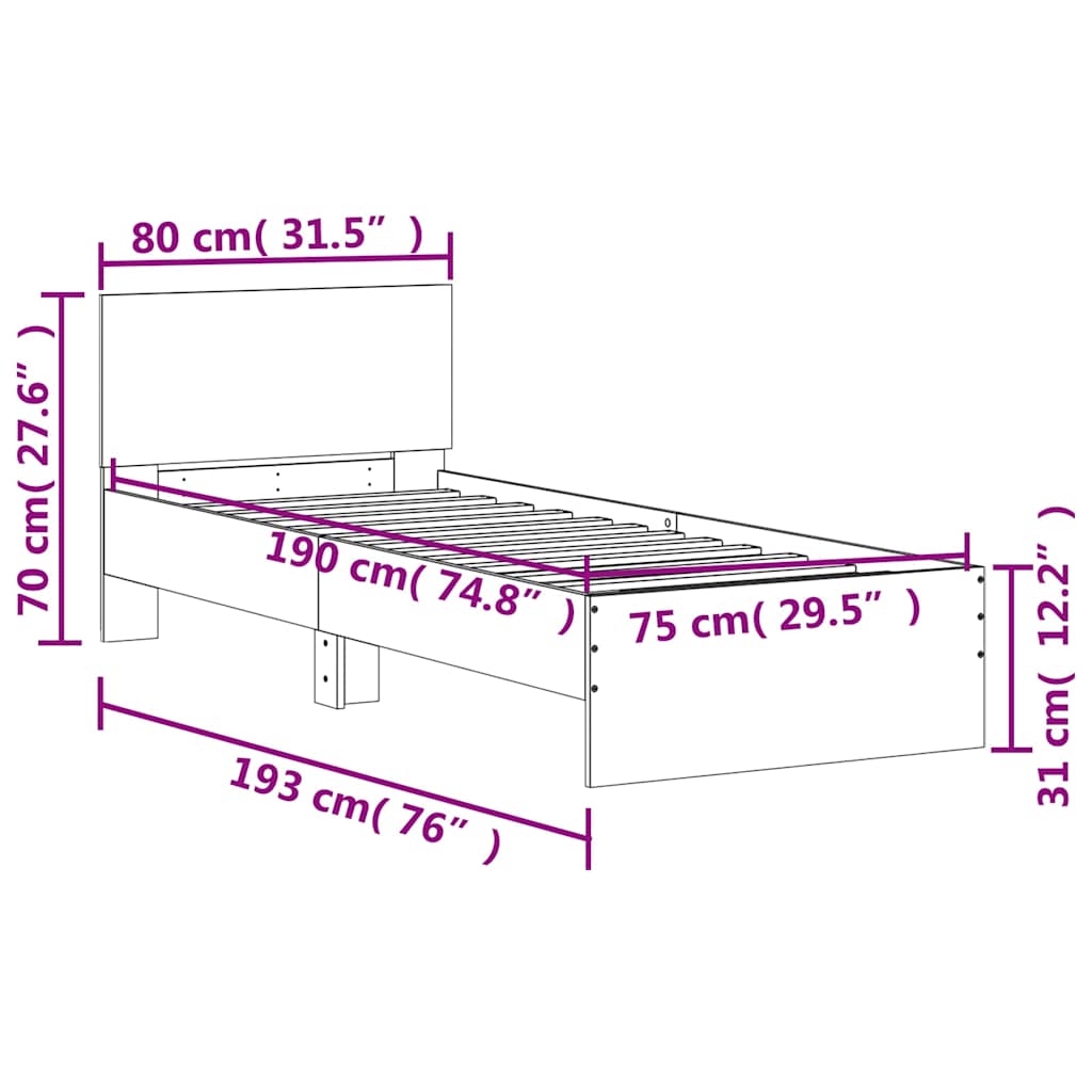 Bed Frame without Mattress with Headboard Sonoma Oak 75x190 cm