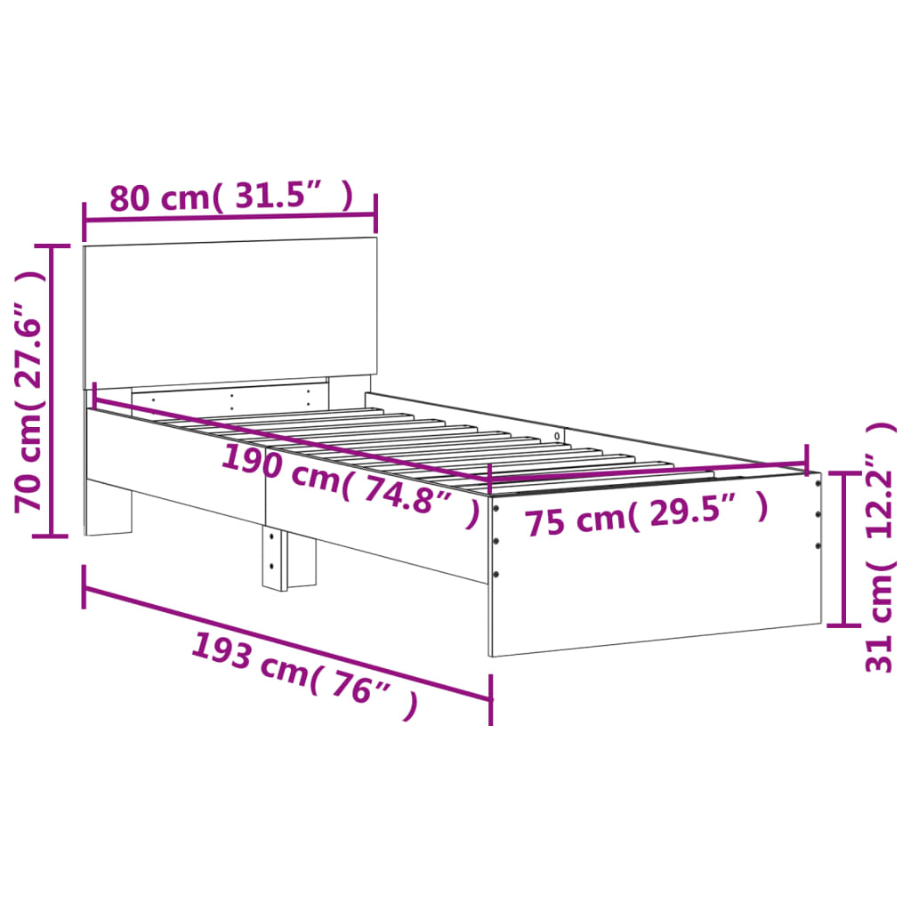 Bed Frame without Mattress with Headboard Smoked Oak 75x190 cm