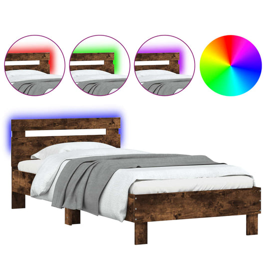 Bed Frame without Mattress with LED Lights Smoked Oak 100x200 cm Bed Frame without Mattress with LED Lights Smoked Oak 100x200 cm