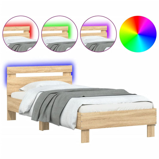 Bed Frame without Mattress with LED Lights Sonoma Oak 90x200 cm Bed Frame without Mattress with LED Lights Sonoma Oak 90x200 cm