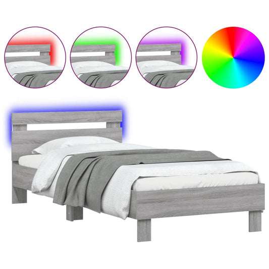 Bed Frame without Mattress with LED Lights Grey Sonoma 75x190cm Bed Frame without Mattress with LED Lights Grey Sonoma 75x190cm