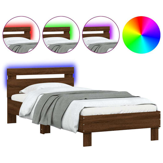 Bed Frame without Mattress with LED Lights Brown Oak 75x190 cm Bed Frame without Mattress with LED Lights Brown Oak 75x190 cm