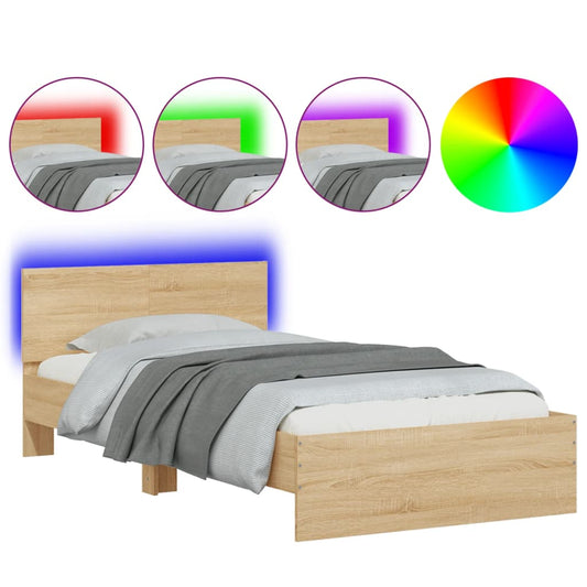 Bed Frame without Mattress with LED Lights Sonoma Oak 100x200 cm Bed Frame without Mattress with LED Lights Sonoma Oak 100x200 cm