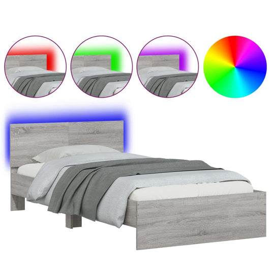 Bed Frame without Mattress with LED Lights Grey Sonoma 100x200 cm Bed Frame without Mattress with LED Lights Grey Sonoma 100x200 cm