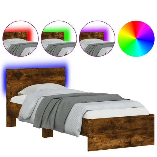 Bed Frame without Mattress with LED Lights Smoked Oak 75x190 cm Bed Frame without Mattress with LED Lights Smoked Oak 75x190 cm
