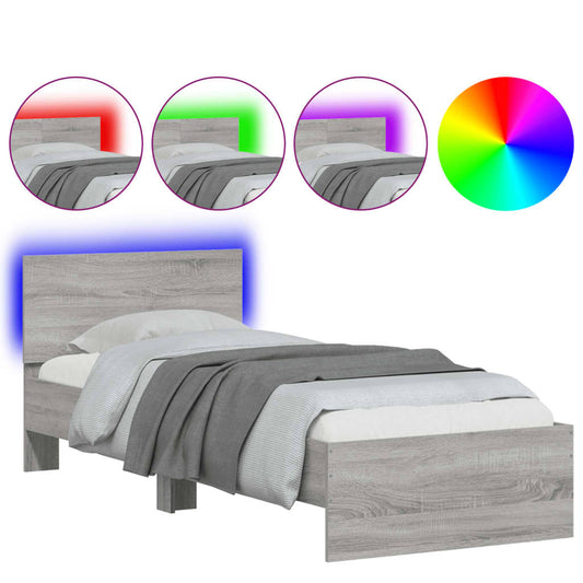 Bed Frame without Mattress with LED Lights Grey Sonoma 75x190 cm Small Single Bed Frame without Mattress with LED Lights Grey Sonoma 75x190 cm Small Single
