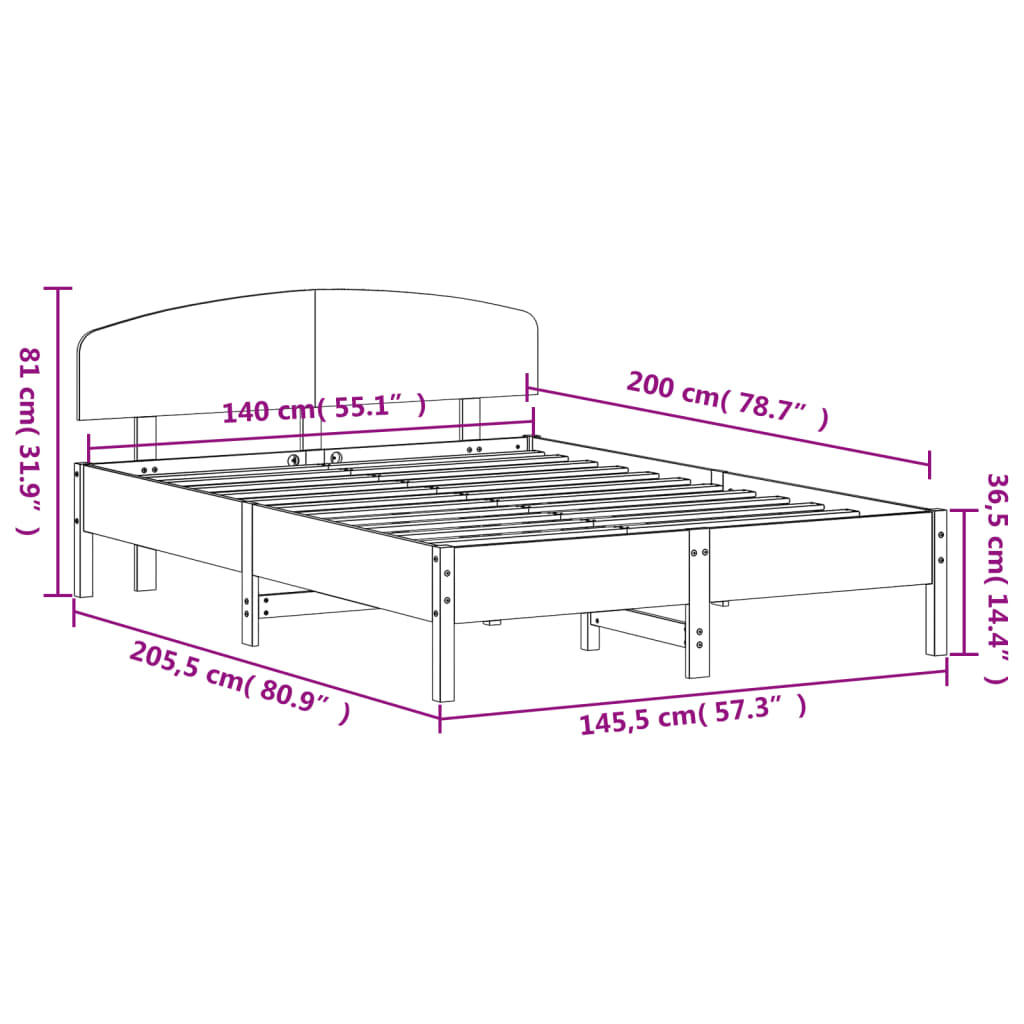 Bed Frame without Mattress Wax Brown 140x200 cm Solid Wood Pine