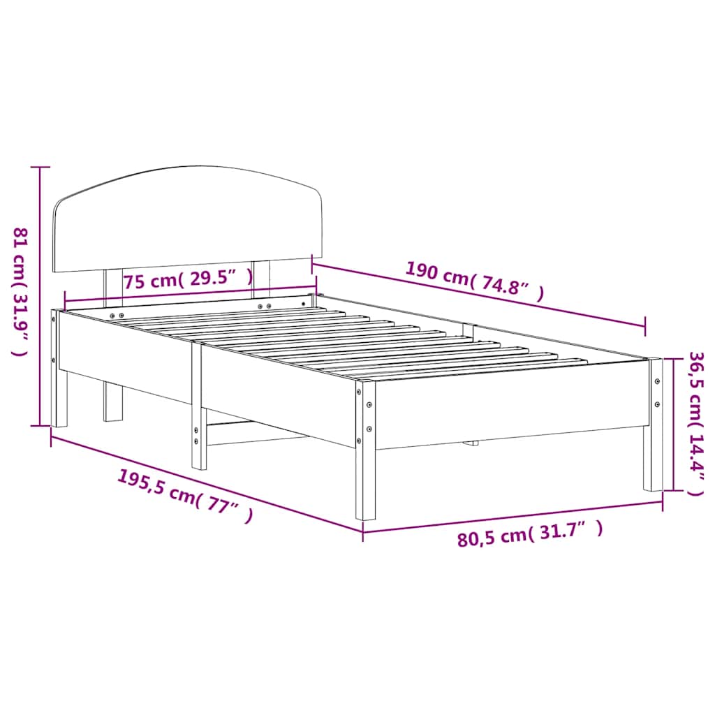 Bed Frame without Mattress White 75x190 cm Solid Wood Pine