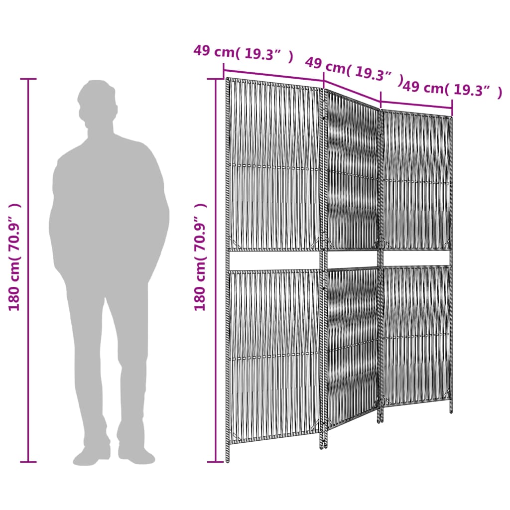 Room Divider 3 Panels Grey Poly Rattan