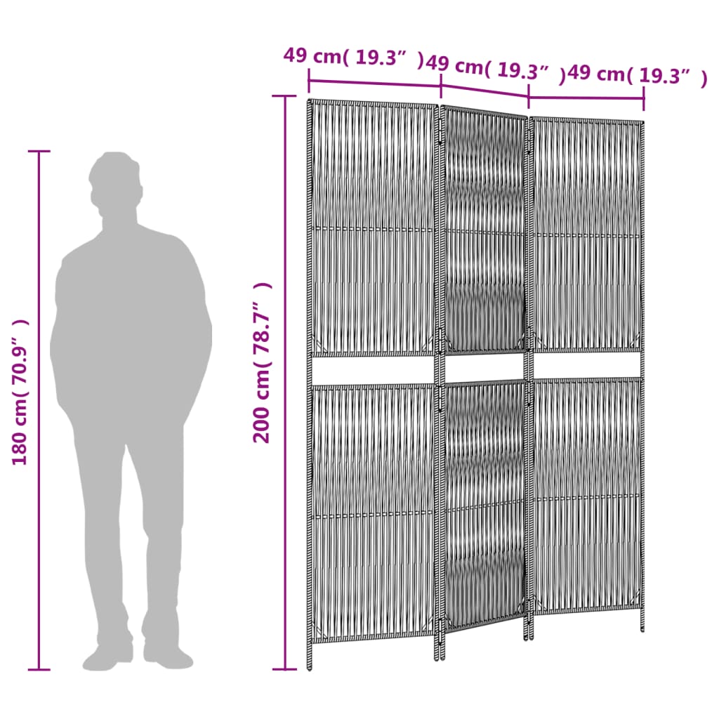 Room Divider 3 Panels Black Poly Rattan