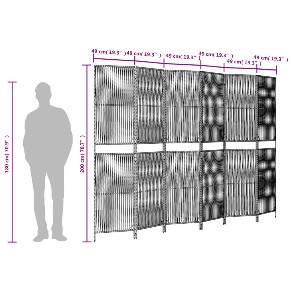 Room Divider 6 Panels Brown Poly Rattan