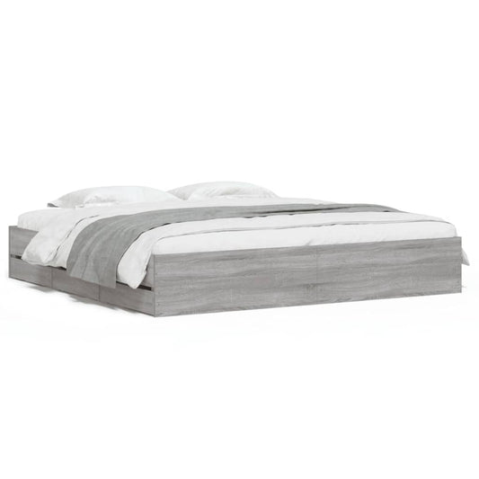Bed Frame with Drawers without Mattress Grey Sonoma 200x200 cm Bed Frame with Drawers without Mattress Grey Sonoma 200x200 cm