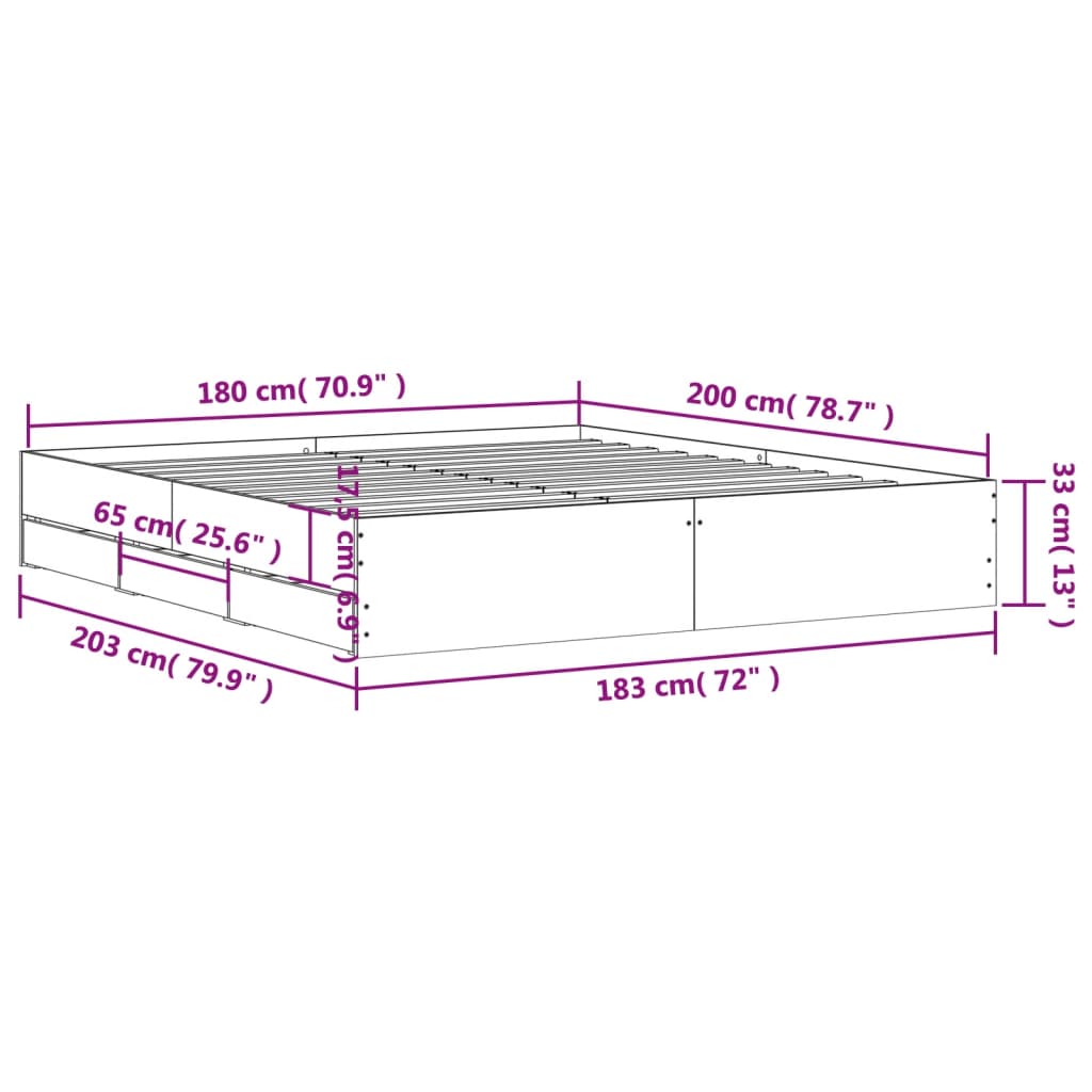 Bed Frame with Drawers without Mattress Sonoma Oak 180x200 cm