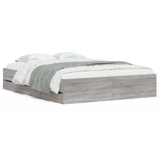 Bed Frame with Drawers without Mattress Grey Sonoma 150x200 cm King Size Bed Frame with Drawers without Mattress Grey Sonoma 150x200 cm King Size