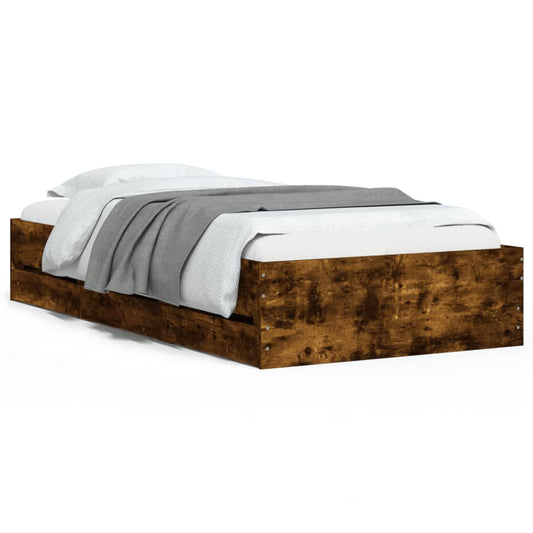 Bed Frame with Drawers Smoked Oak 100x200 cm Engineered Wood Bed Frame with Drawers Smoked Oak 100x200 cm Engineered Wood