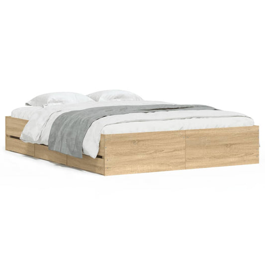 Bed Frame with Drawers without Mattress Sonoma Oak 140x190 cm Bed Frame with Drawers without Mattress Sonoma Oak 140x190 cm