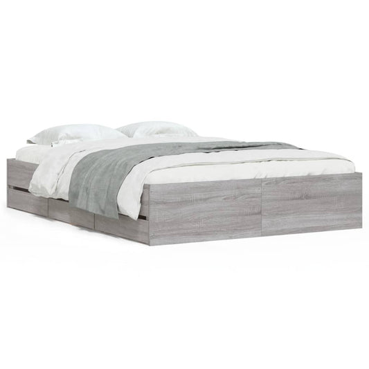 Bed Frame with Drawers without Mattress Grey Sonoma 135x190 cm Double Bed Frame with Drawers without Mattress Grey Sonoma 135x190 cm Double