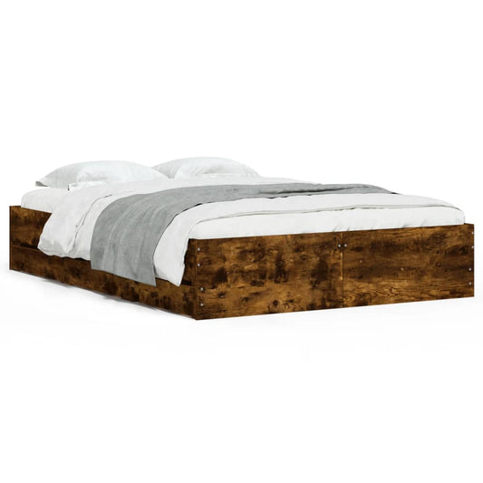 Bed Frame with Drawers without Mattress Smoked Oak 120x190 cm Small Double Bed Frame with Drawers without Mattress Smoked Oak 120x190 cm Small Double
