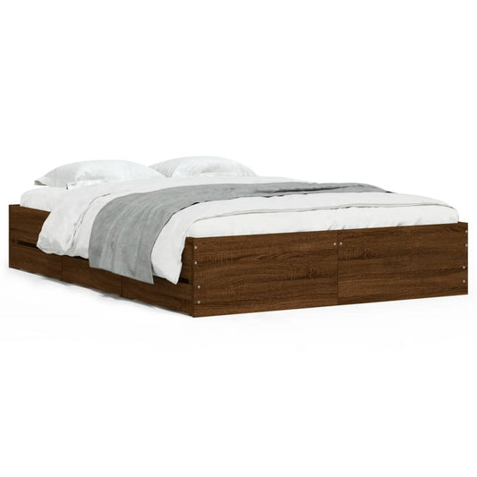 Bed Frame with Drawers without Mattress Brown Oak 120x190 cm Small Double Bed Frame with Drawers without Mattress Brown Oak 120x190 cm Small Double