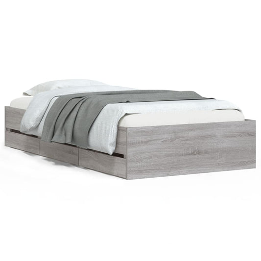 Bed Frame with Drawers without Mattress Grey Sonoma 75x190 cm Small Single Bed Frame with Drawers without Mattress Grey Sonoma 75x190 cm Small Single