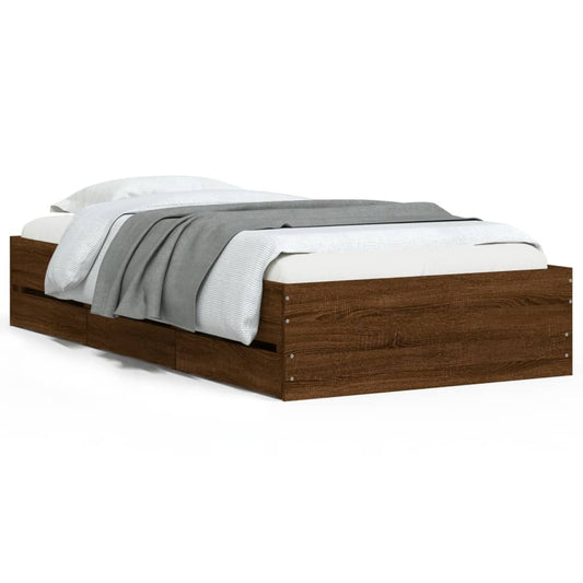 Bed Frame with Drawers without Mattress Brown Oak 75x190 cm Small Single Bed Frame with Drawers without Mattress Brown Oak 75x190 cm Small Single