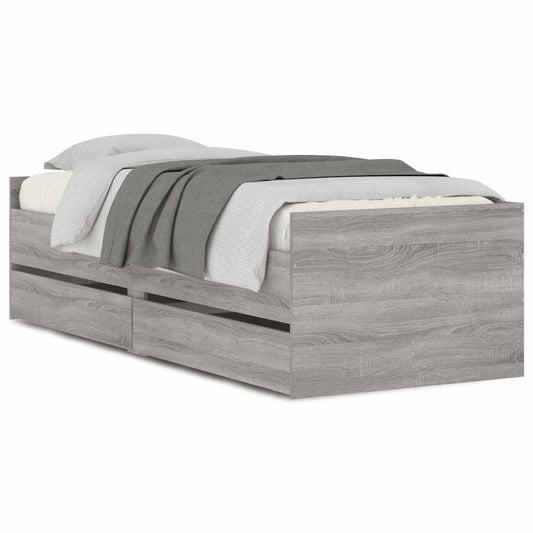 Bed Frame with Drawers without Mattress Grey Sonoma 100x200 cm Bed Frame with Drawers without Mattress Grey Sonoma 100x200 cm