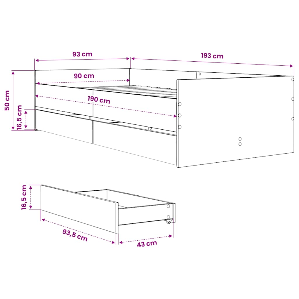 Bed Frame | Brown oak | Engineered wood, Plywood | Single | Bed Frame