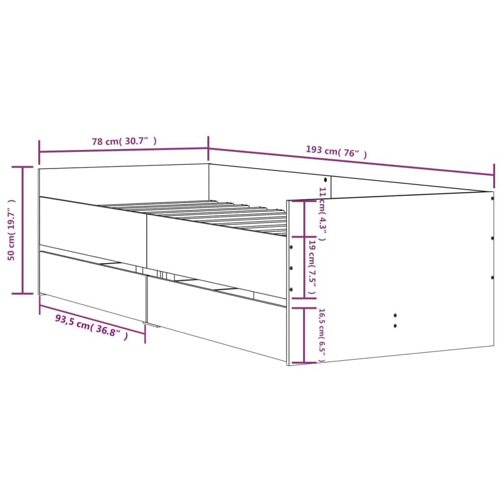 Bed Frame without Mattress Black 75x190 cm Small Single