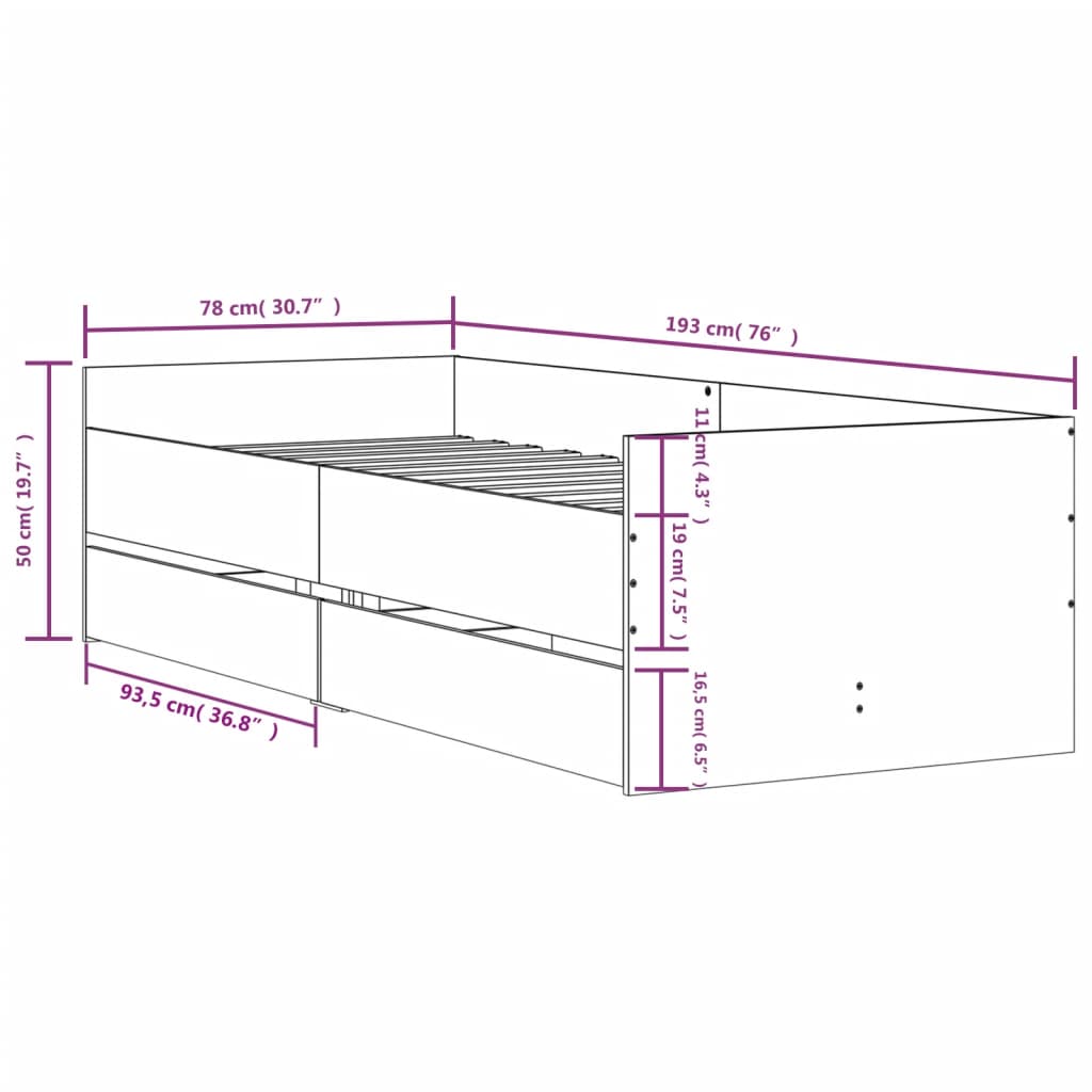 Bed Frame | Concrete grey | Engineered wood | Small Single | Bed Frame