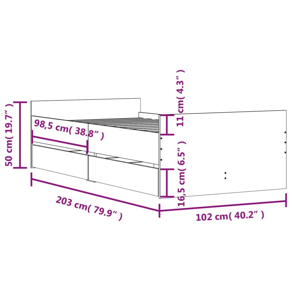 Bed Frame | Brown oak | Engineered wood | Single | Bed Frame