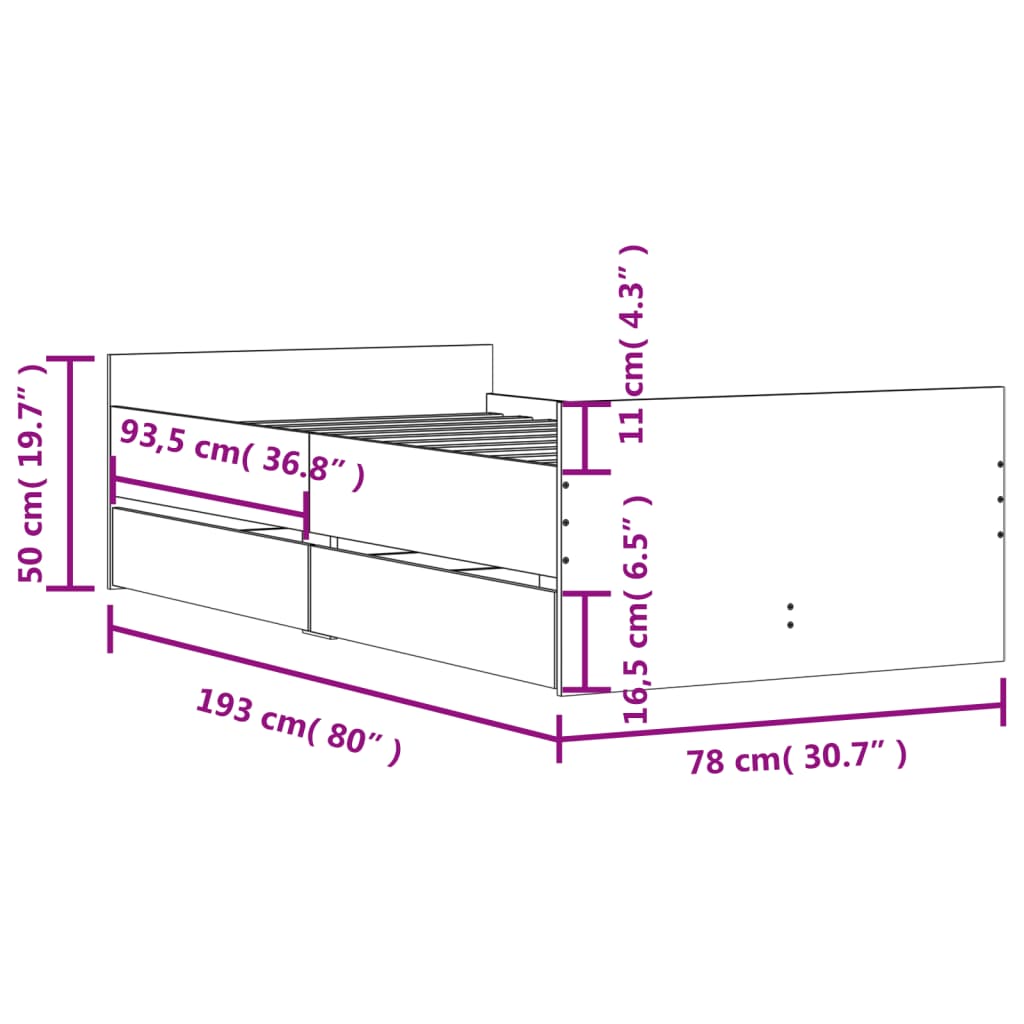Bed Frame without Mattress Black 75x190 cm Small Single