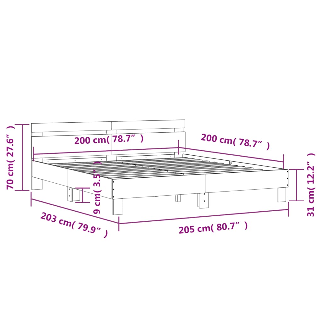 Bed Frame without Mattress White 200x200 cm