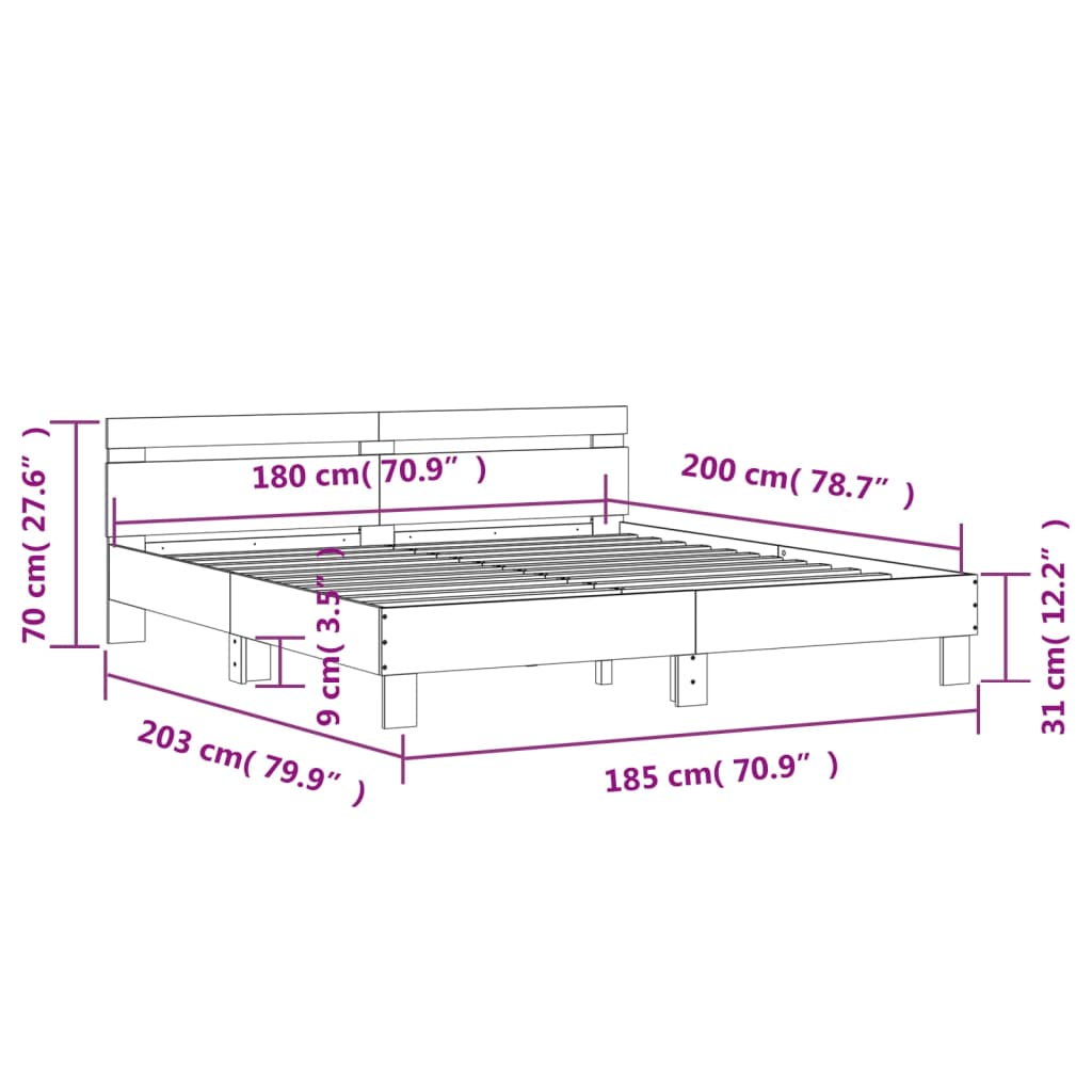 Bed Frame without Mattress Concrete Grey 180x200 cm