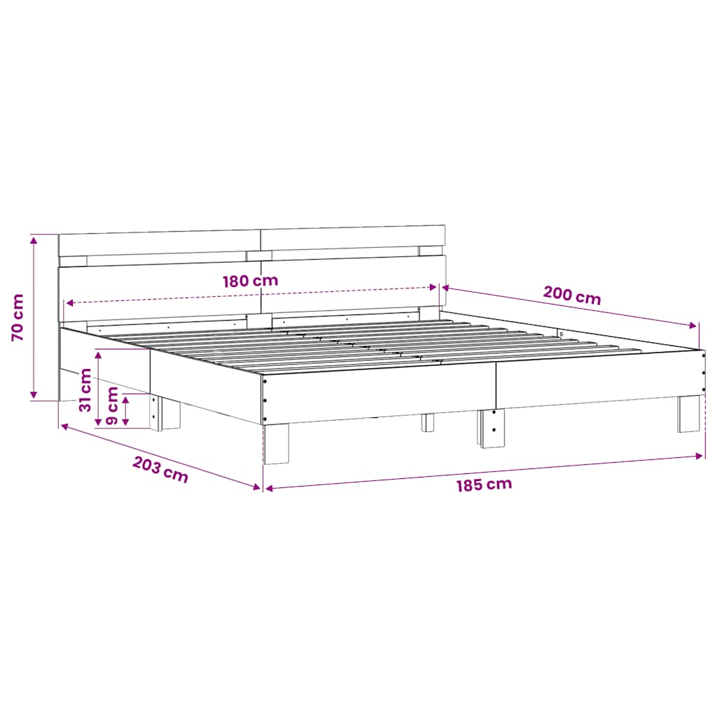 Bed Frame without Mattress Grey Sonoma 180x200 cm Super King