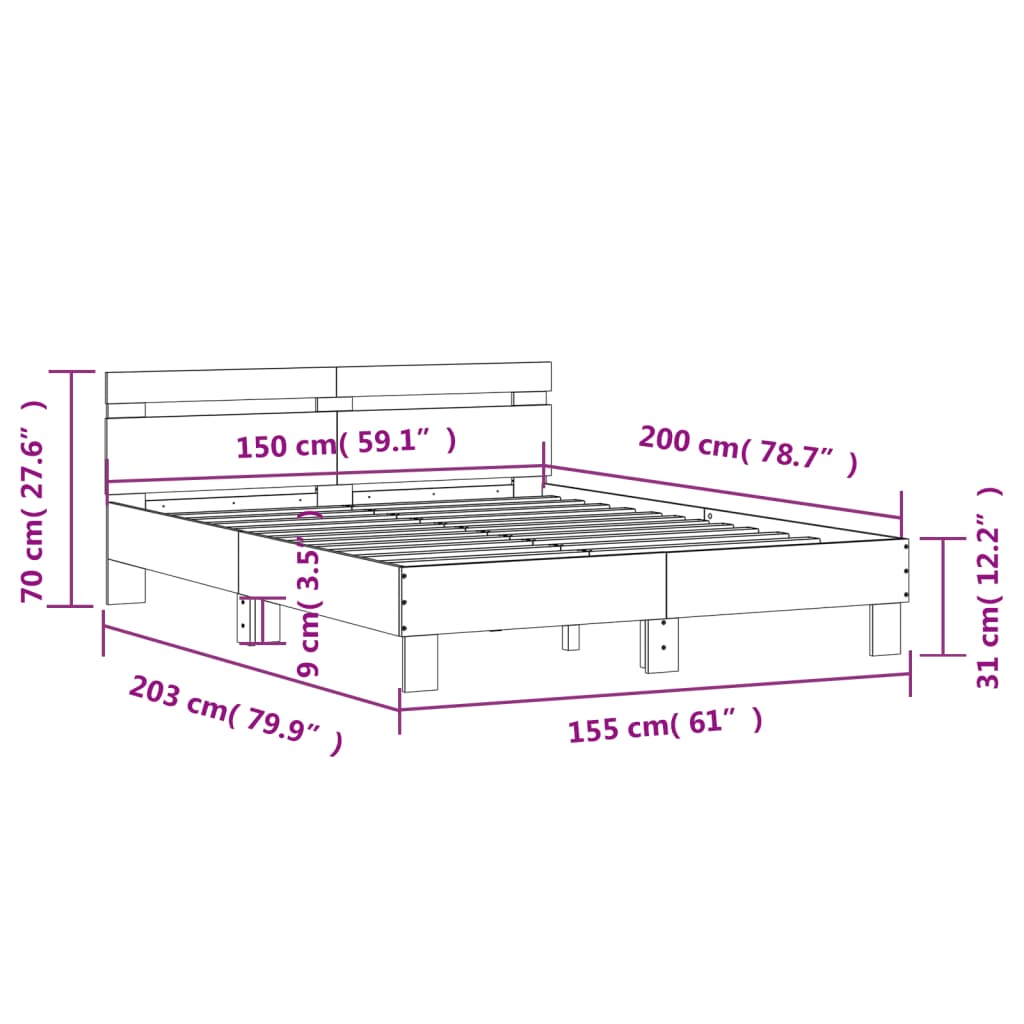 Bed Frame without Mattress Brown Oak 150x200 cm